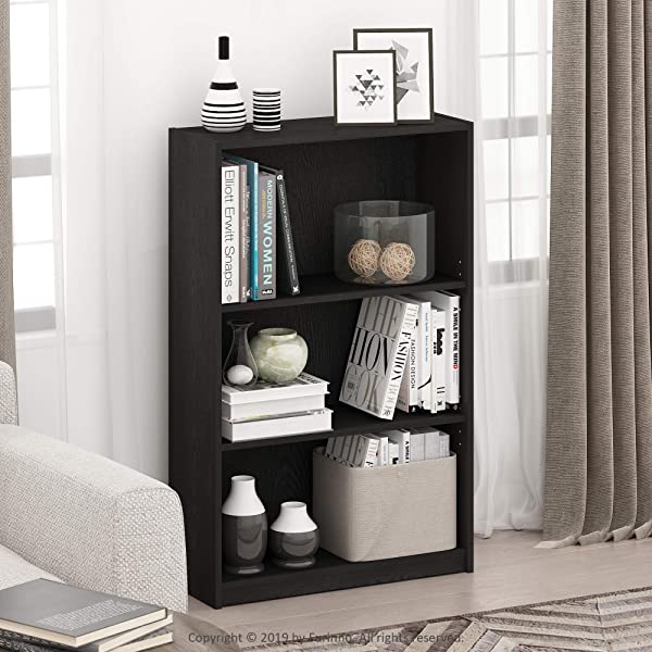 FURINNO JAYA Simple Home 3-Tier Adjustable Shelf Bookcase, White White 3-Tier Bookcase