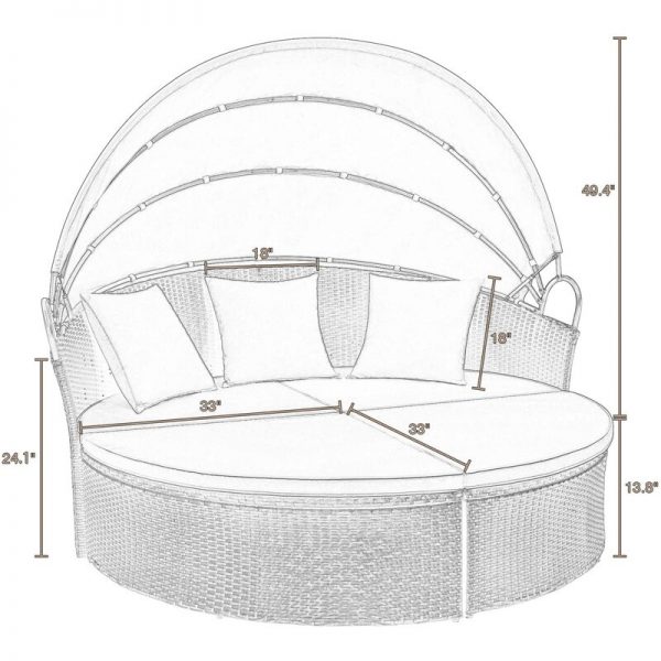 【Furniture】66” Wide Outdoor Wicker Patio Daybed with Cushions
