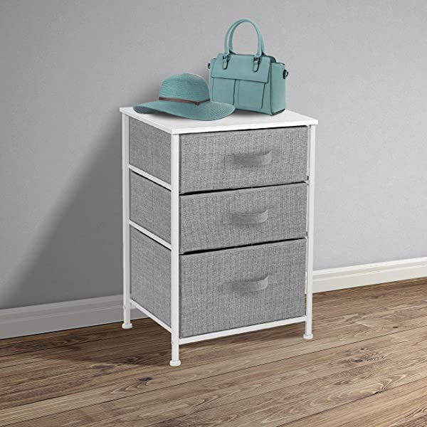 Sorbus Nightstand with 3 Drawers - Bedside Furniture & Accent End Table Chest for Home, Bedroom Accessories, Office, College Dorm, Steel Frame, Wood Top, Easy Pull Fabric Bins (Gray) Grey