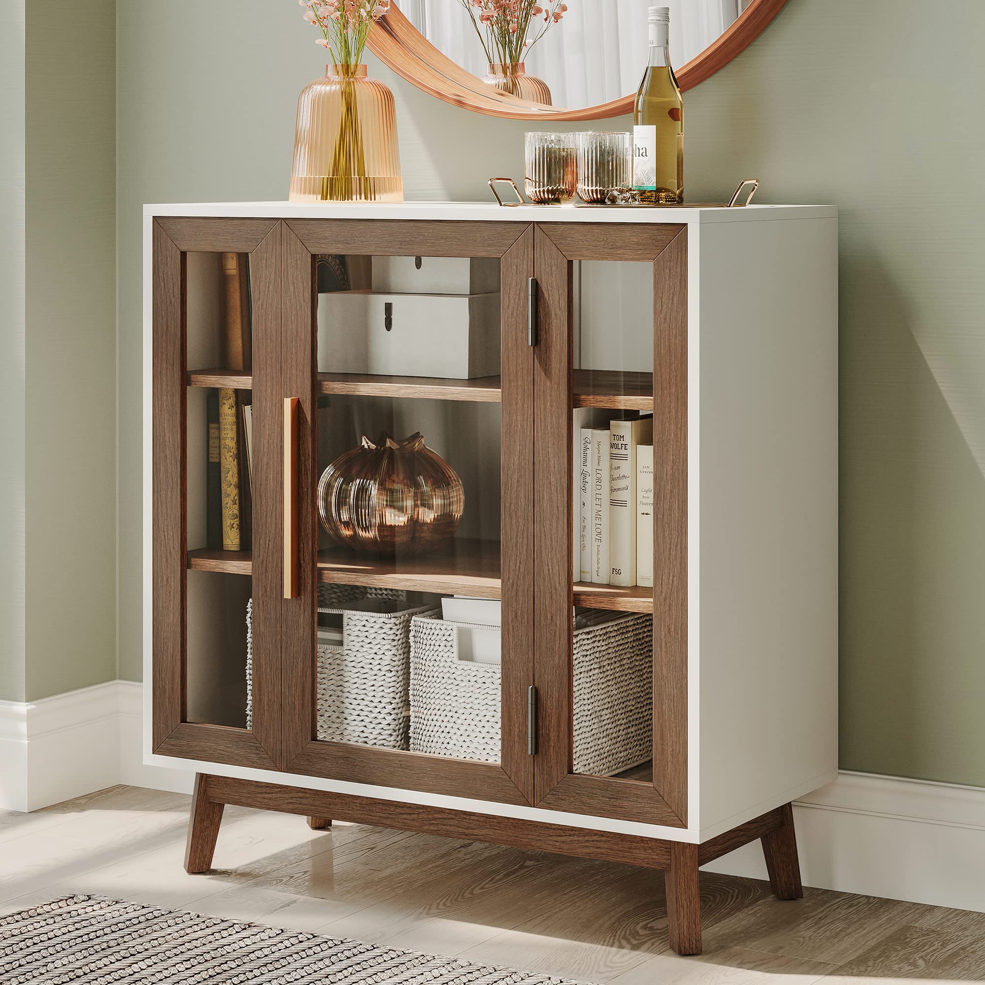 【Furniture】Sideboard Buffet Cabinet with 3 Drawers & 2 Doors, Console Table for Kitchen