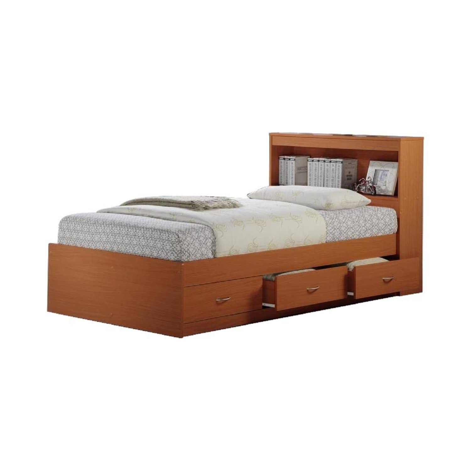 【Furniture】Hodedah Twin-Size Captain Bed with 3-Drawers and Headboard in Black