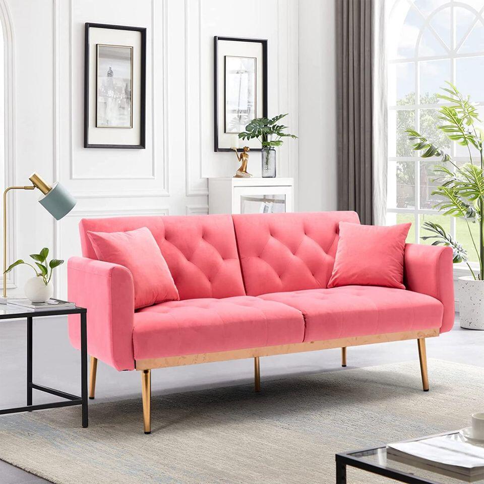 Velvet Futon Convertible Sofa Bed,Modern Tufted Sleeper Sofa Couch