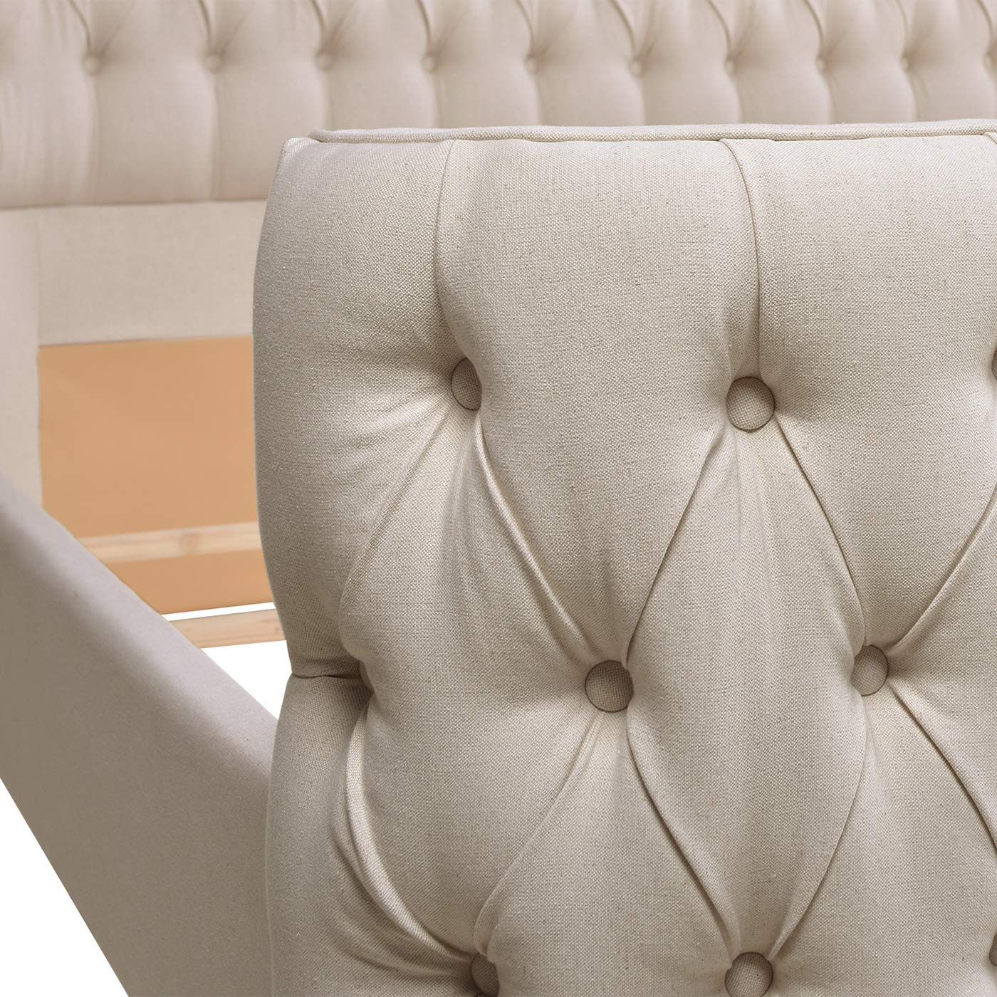 【Furniture】Tufted Panel Bed Headboard and Footboard Set, King, Light Beige