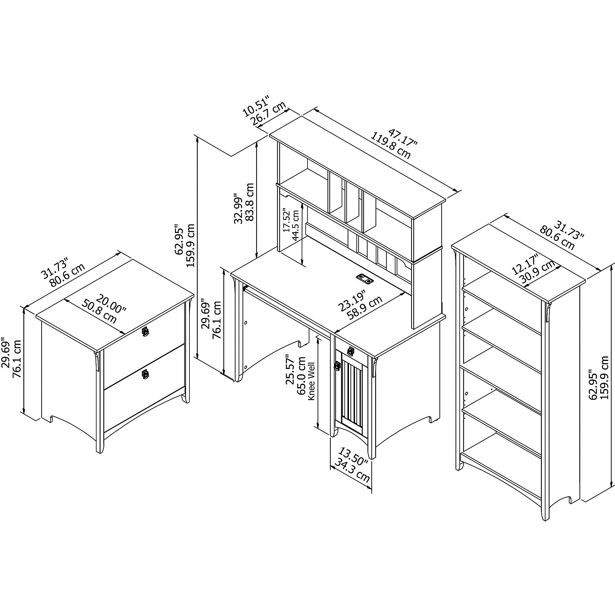 【Furniture】Bush Furniture Salinas Mission Desk with Hutch, Lateral File Cabinet and 5 Shelf Bookcase
