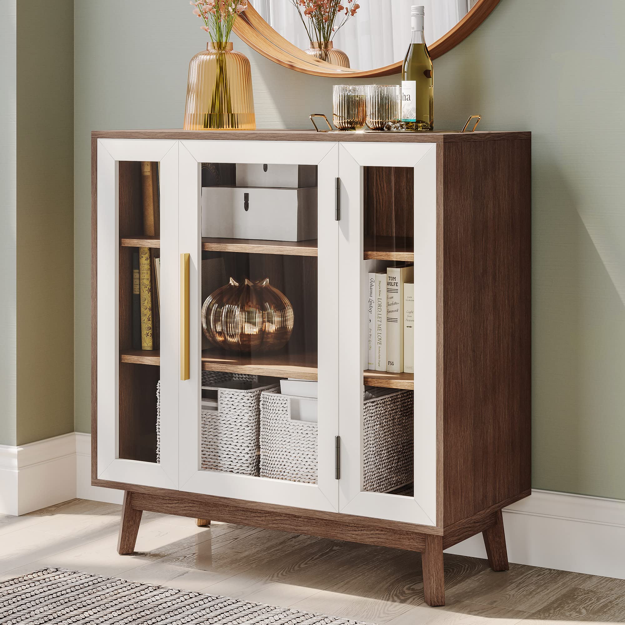 【Furniture】Sideboard Buffet Cabinet with 3 Drawers & 2 Doors, Console Table for Kitchen
