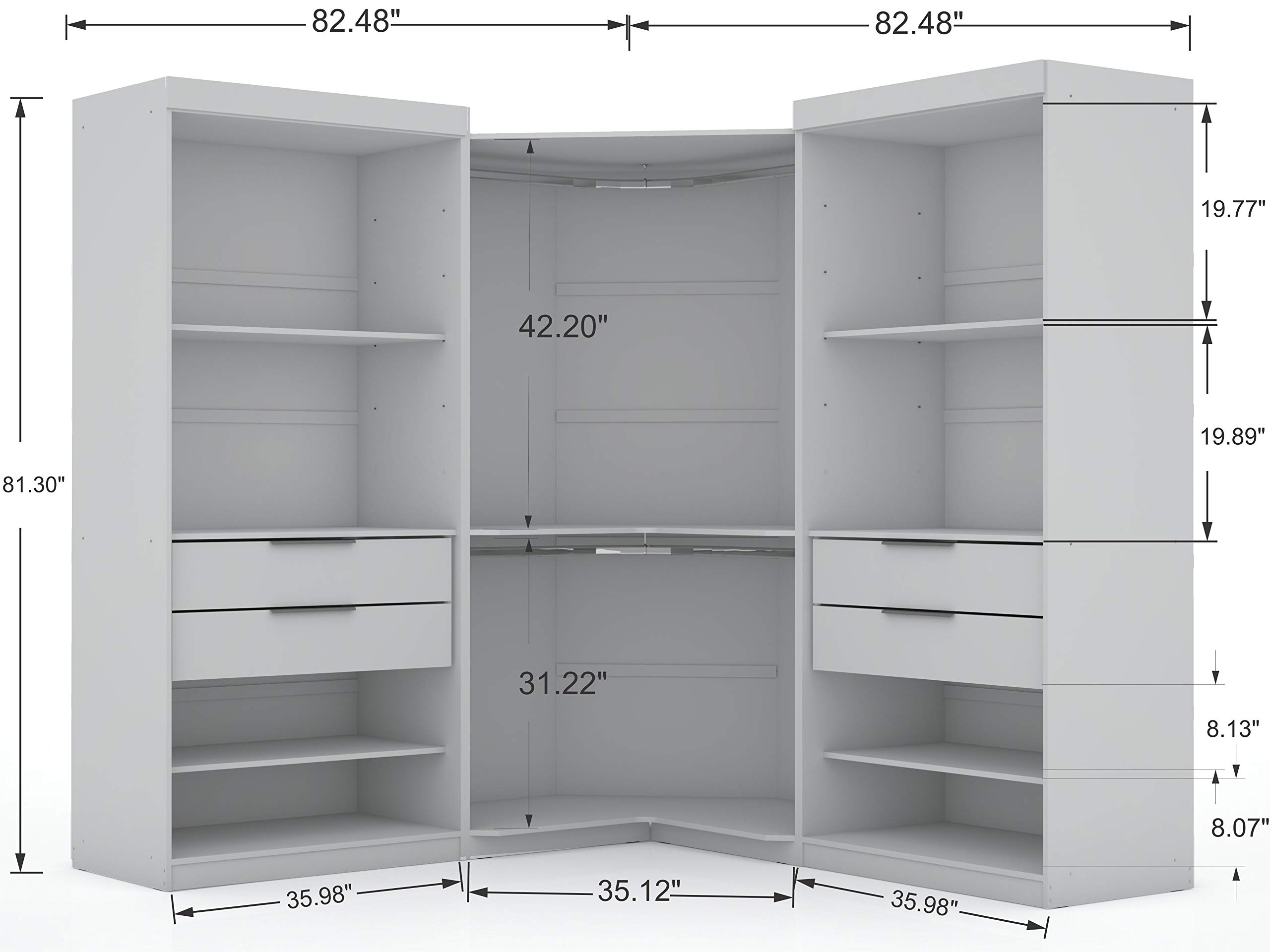 【Furniture】Mulberry Modern Open 3 Sectional Wardrobe Corner Closet with 4 Drawers, Set of 3