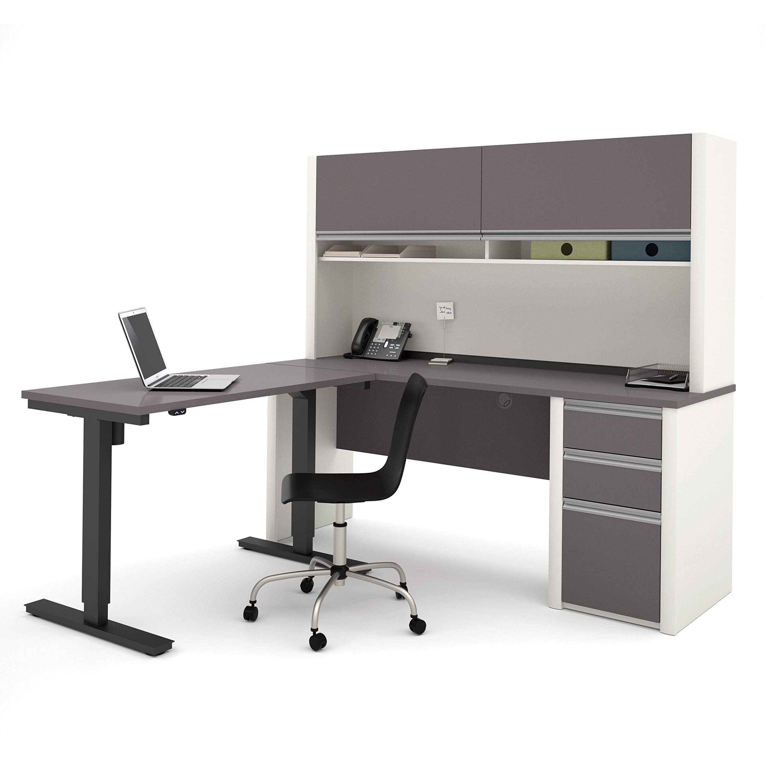 【Furniture】Bestar Connexion L-Shaped Standing Desk with Pedestal and Hutch, 72W