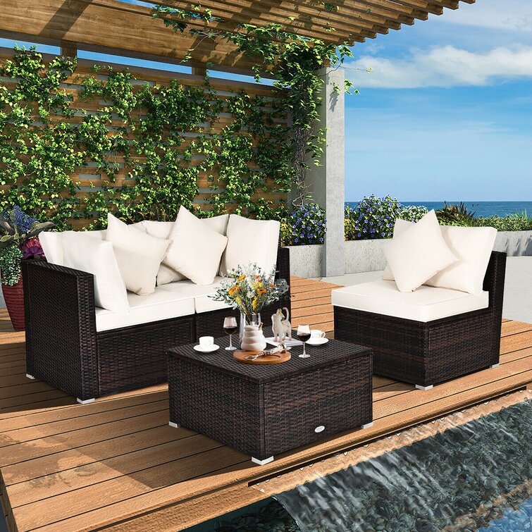 Polyethylene (PE) Wicker 4 - Person Seating Group with Cushions