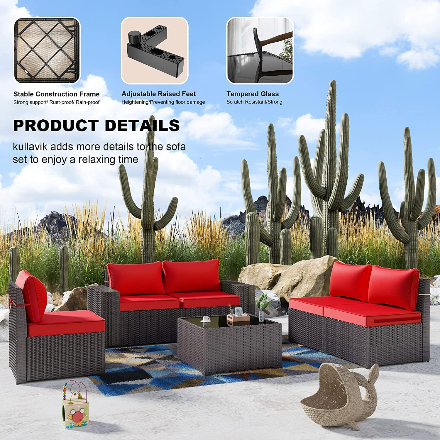 【Furniture】Outdoor Patio Furniture Set 12-Pc Sectional Rattan Sofa Set Brown PE Wicker Patio Conversation Set