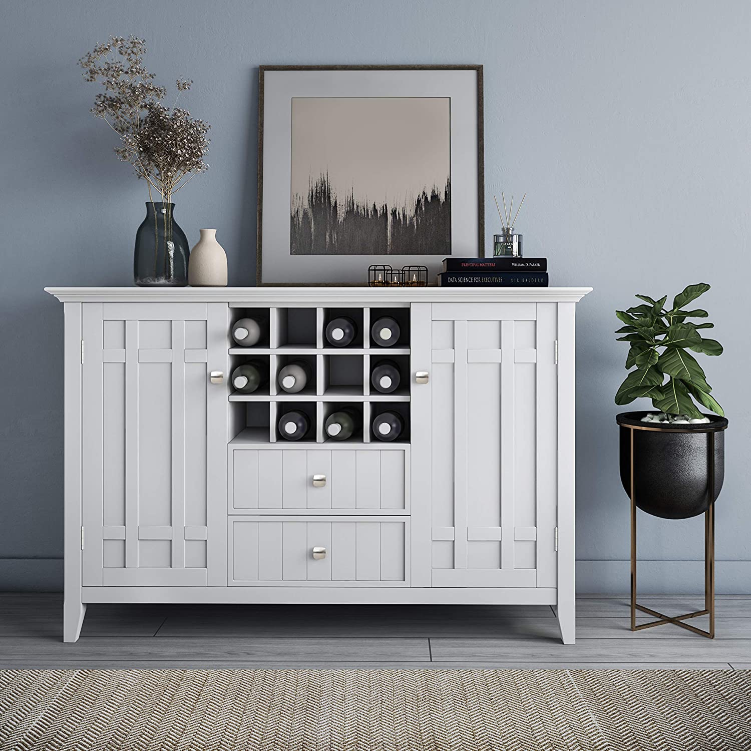【Furniture】Solid Pine Wood 54 inch Rustic Sideboard Buffet Credenza in Dark Tobacco Brown