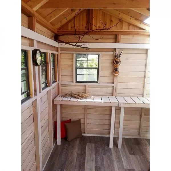 OUTDOOR STORAGE SHED, 7X7 FEET, RESIN WEATHER RESISTANT OUTDOOR GARDEN STORAGE SHED FOR BACKYARD, GARDEN, TOOL STORAGE, LAWN, GARAGE ORGANIZER, SANDSTONE
