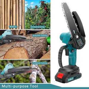 Chain saw 6 inches, with 2 batteries, cordless power chain saw, with safety lock, handheld small chainsaw