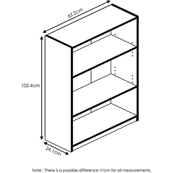 FURINNO JAYA Simple Home 3-Tier Adjustable Shelf Bookcase, White White 3-Tier Bookcase