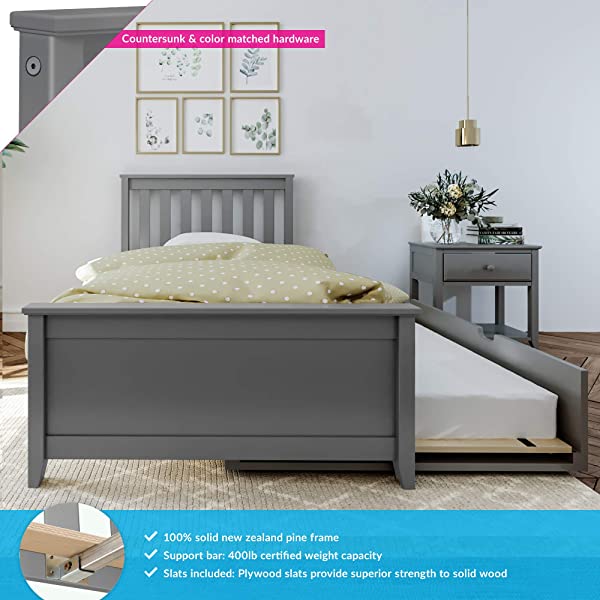 Max & Lily Twin Bed with Trundle, White White Bed with Trundle