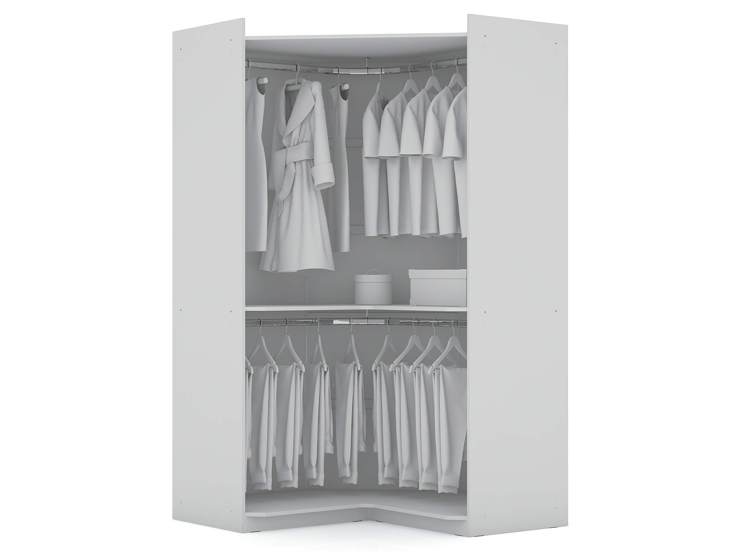 【Furniture】Rockefeller Ultra Modern 2 Door Open Corner Bedroom Closet with Hanging Rods, 65.91