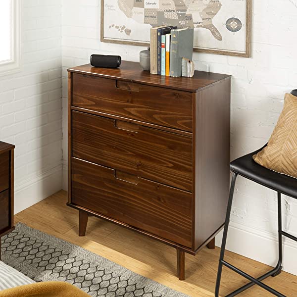 Walker Edison Mid Century Modern Grooved Handle Wood Dresser Bedroom Storage Drawer Organizer Closet Hallway, 6 Drawer, Caramel Caramel 1 pack 6 Drawer