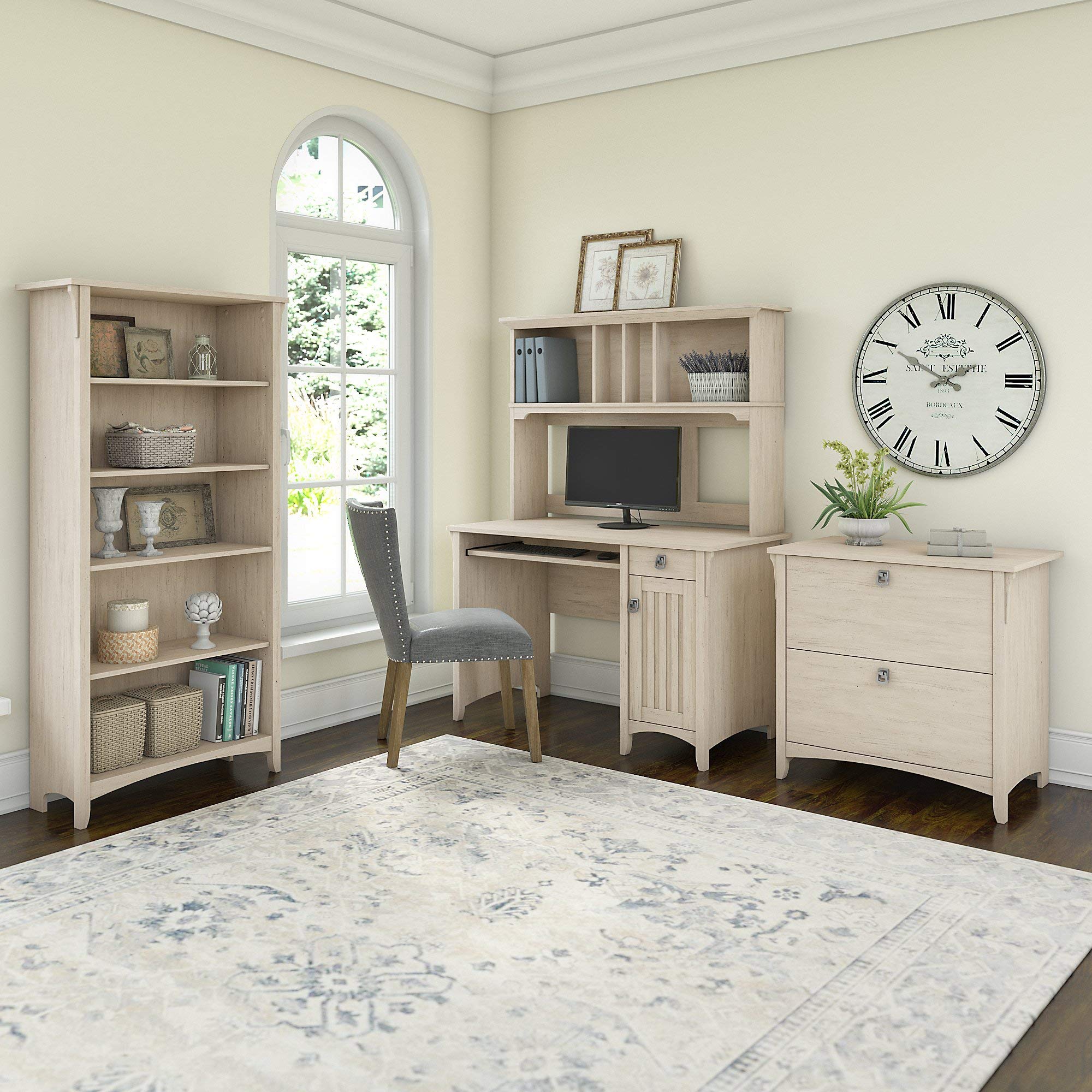 【Furniture】Bush Furniture Salinas Mission Desk with Hutch, Lateral File Cabinet and 5 Shelf Bookcase
