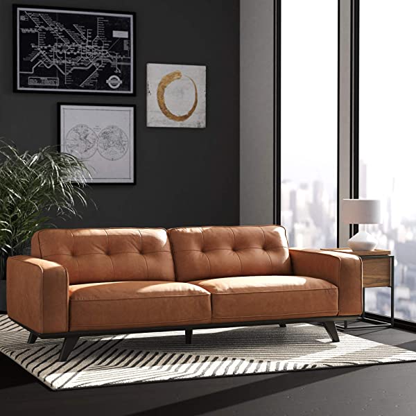 Amazon Brand – Rivet Bigelow Modern Oversized Leather Accent Chair with Wood Base, 44.1