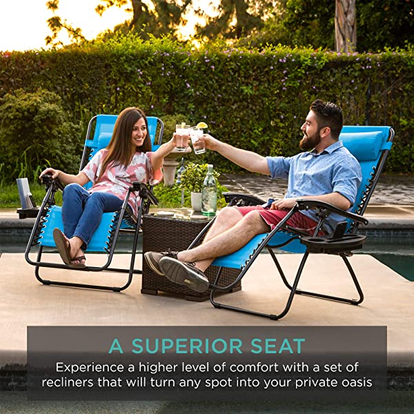 Best Choice Products Set of 2 Adjustable Steel Mesh Zero Gravity Lounge Chair Recliners w/Pillows and Cup Holder Trays - Burgundy