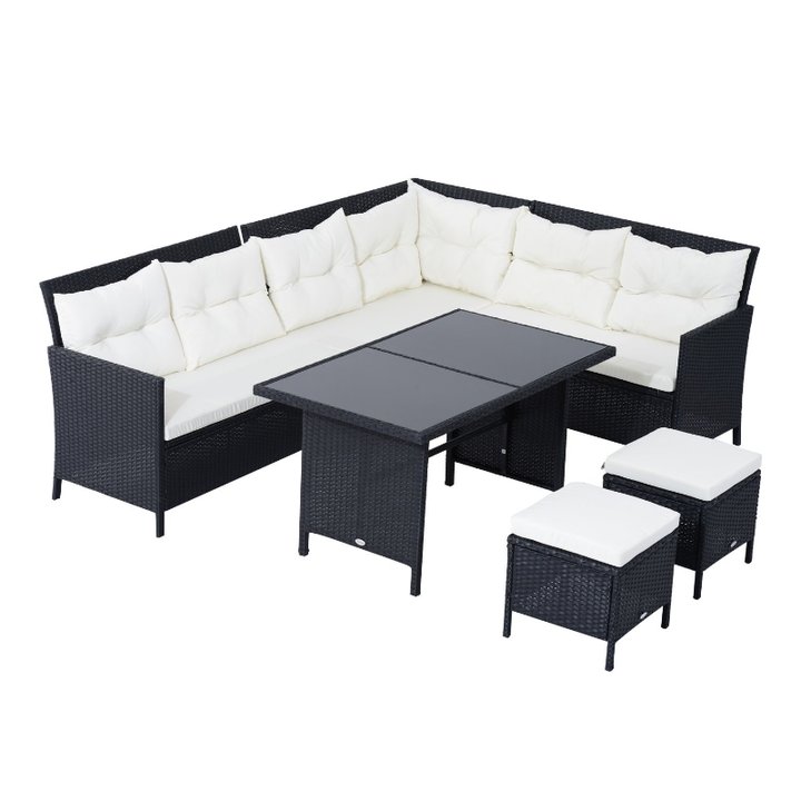 【Furniture】Outsunny 6pcs Garden Rattan Sofa Sets Wicker Furniture Set Outdoor Lounge Dining Table w Cushions