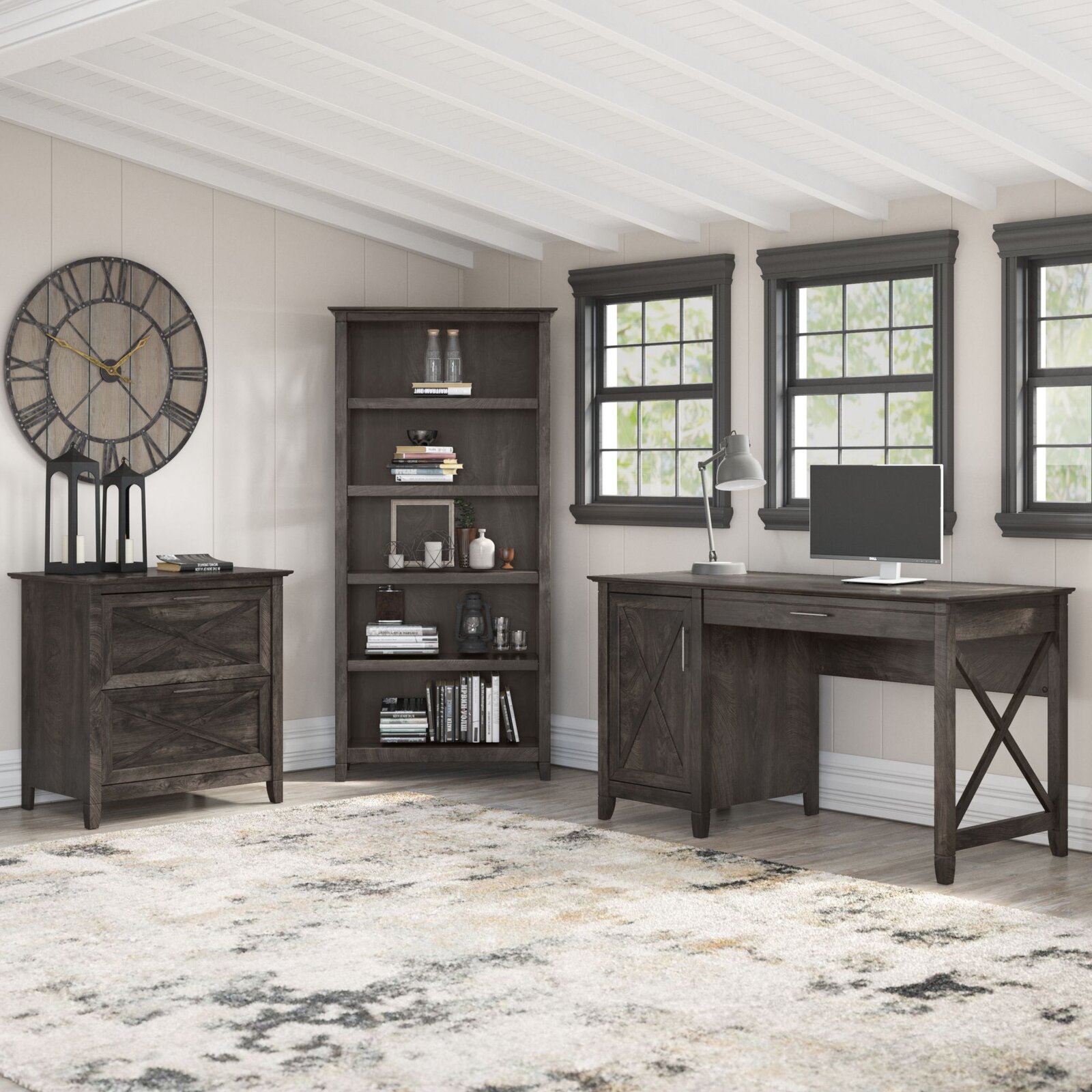 【Furniture】Veda 3 Piece Rectangular Computer Desk Office Set